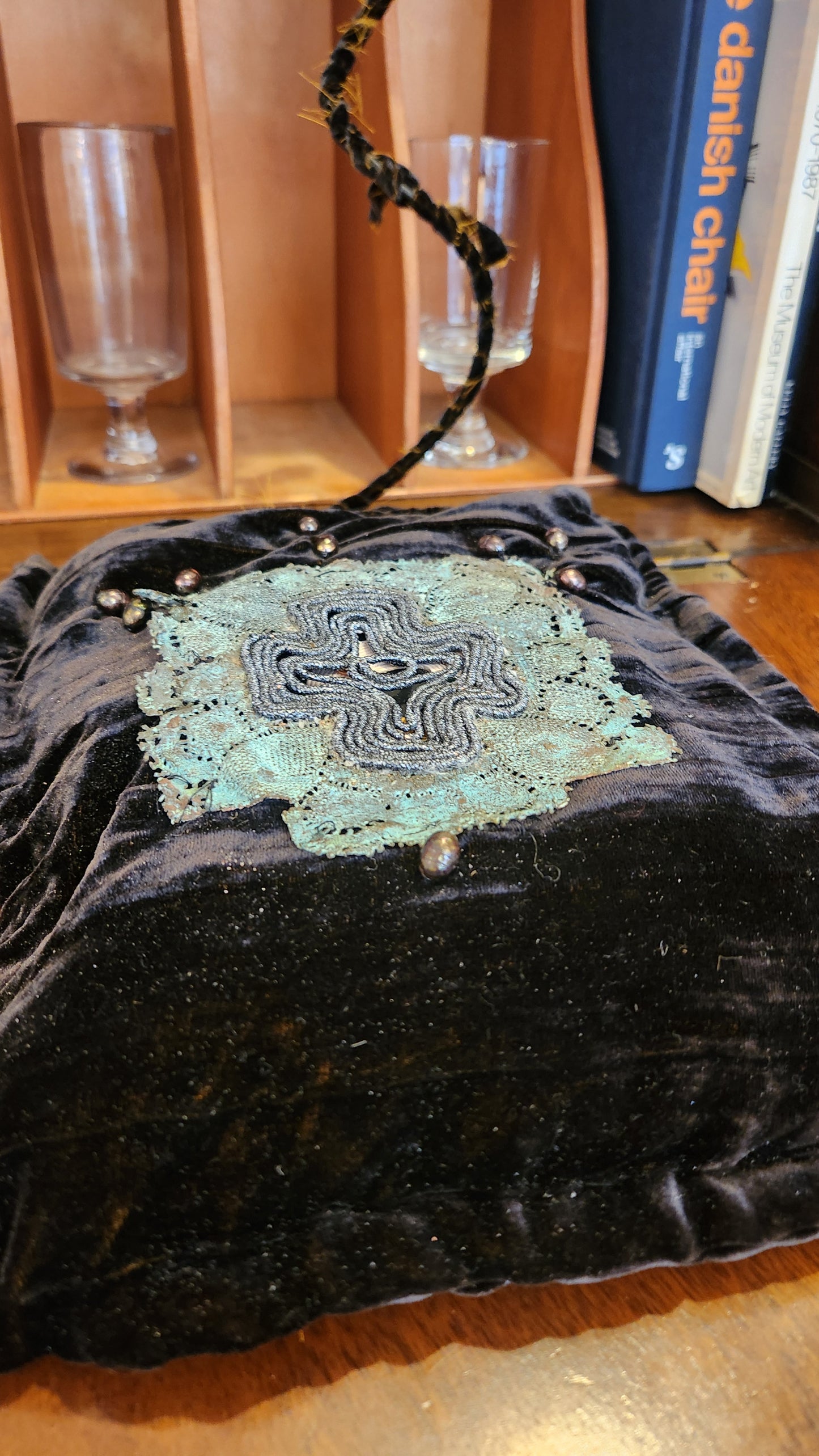 Copper & Silver Wireless Charger on Velvet PIllow