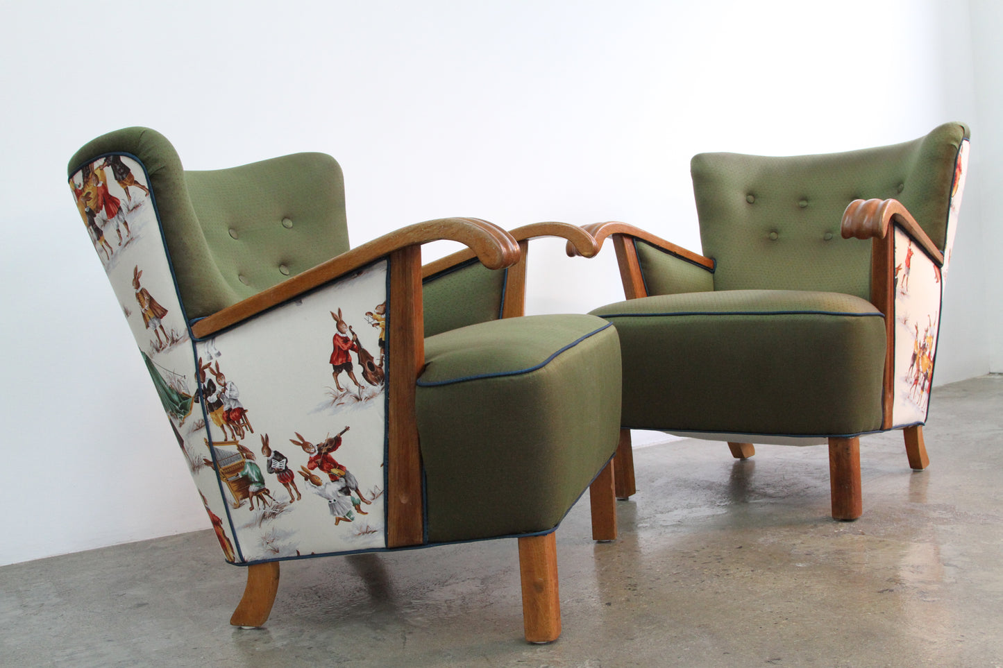 Club Chairs with Solid Oak Arms, Denmark 1940s