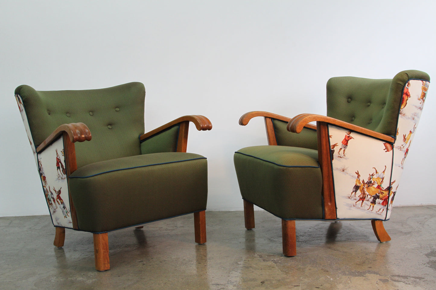 Club Chairs with Solid Oak Arms, Denmark 1940s