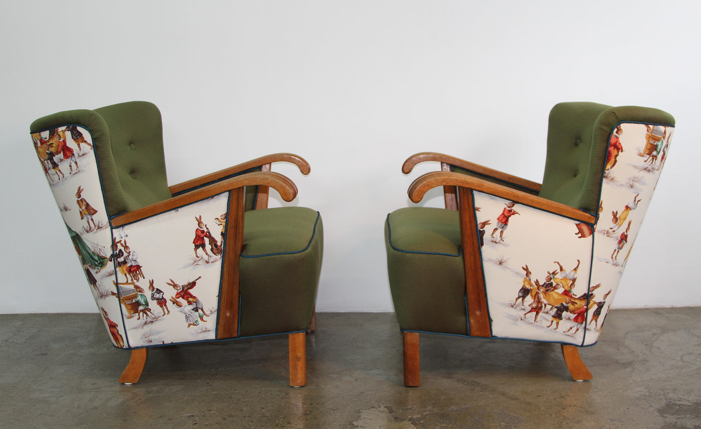 Club Chairs with Solid Oak Arms, Denmark 1940s